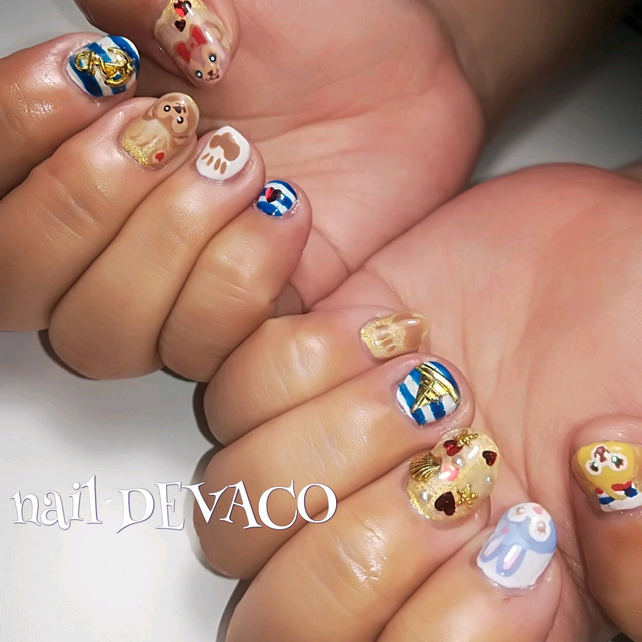 夏 旅行 ハンド ビジュー キャラクター 999naildevacoのネイルデザイン No ネイルブック