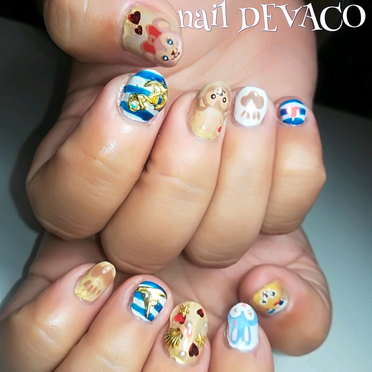 夏 旅行 ハンド ビジュー キャラクター 999naildevacoのネイルデザイン No ネイルブック