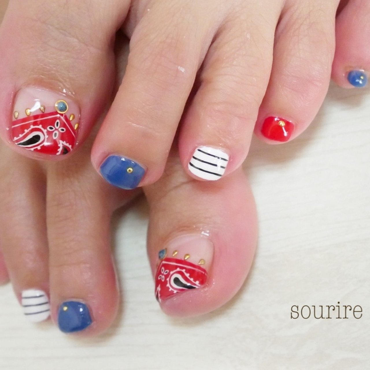 春 夏 フット ボーダー ホワイト しいのネイルデザイン No ネイルブック