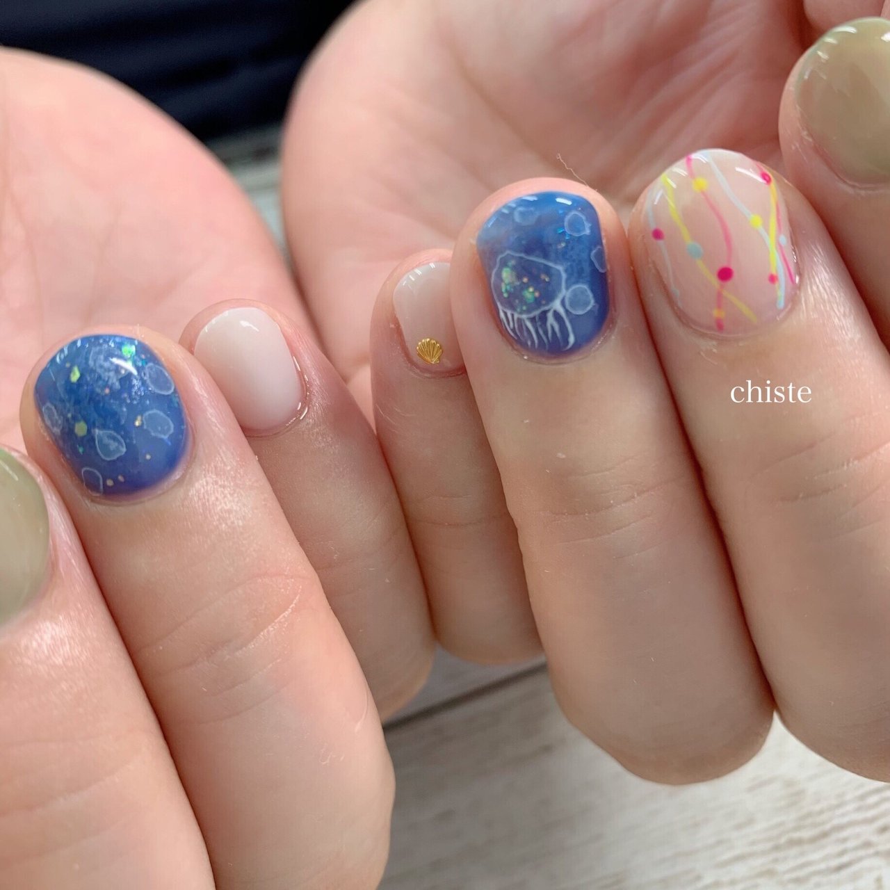 夏 ハンド シェル マリン ショート Chiste Nail Shokoのネイルデザイン No ネイルブック