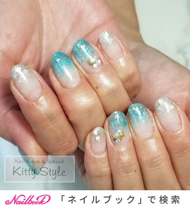 ハンド/ブルー/シルバー - kittystyleのネイルデザイン[No.4615888