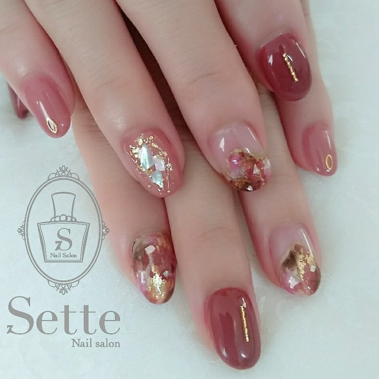 秋 シェル ピンク ブラウン ジェルネイル Nailsalon Setteのネイルデザイン No ネイルブック