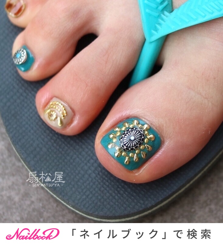 夏/オールシーズン/フット/グリーン/ゴールド - 扇松屋 Marieのネイル