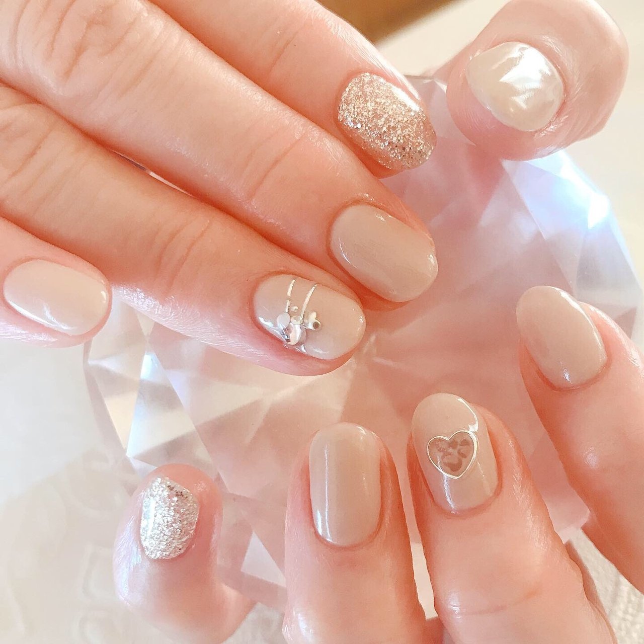 ハンド ハート ショート ベージュ ジェル Maison De Nail Jolie