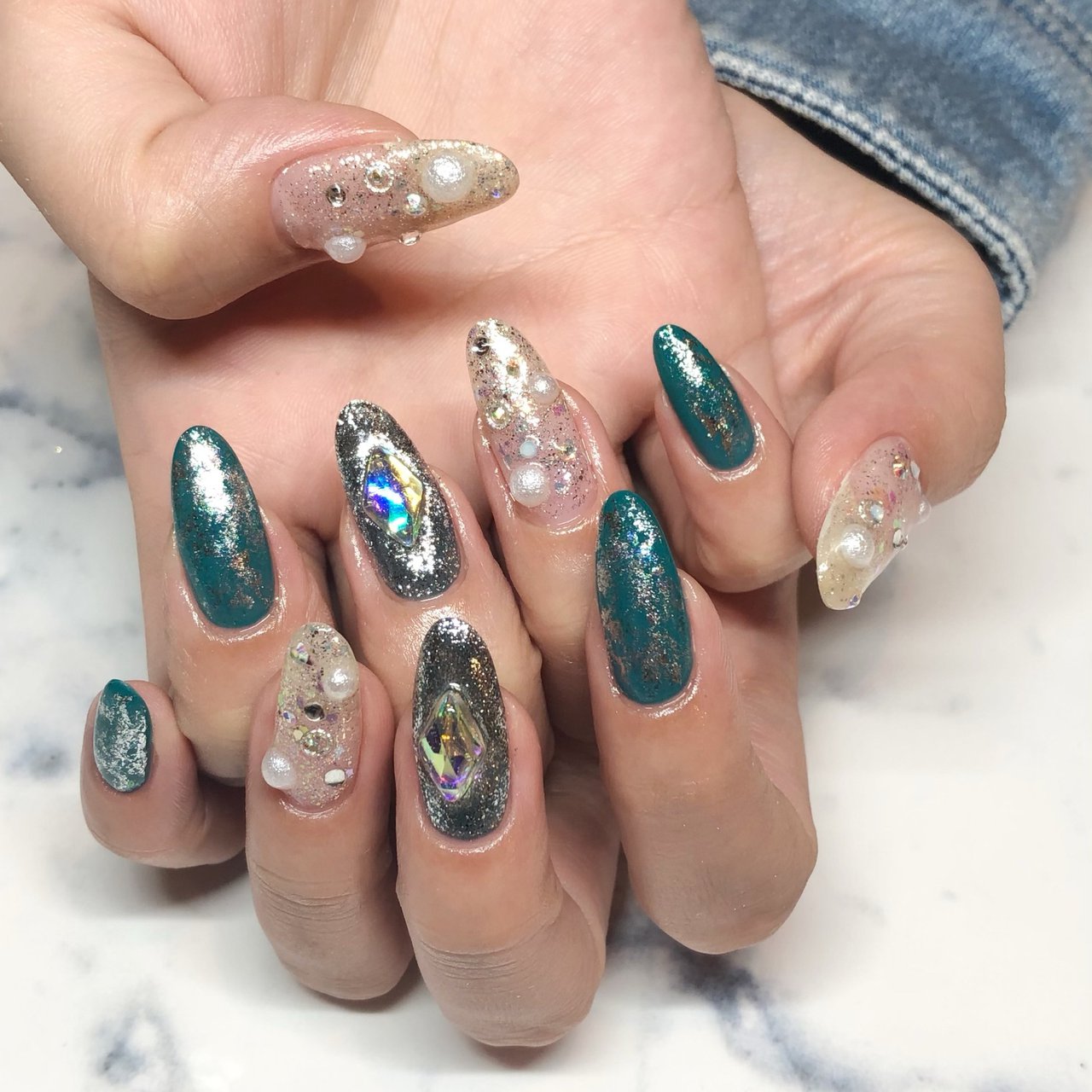 ブライダル パーティー ラメ ロング グリーン Miiizk Nailのネイルデザイン No ネイルブック