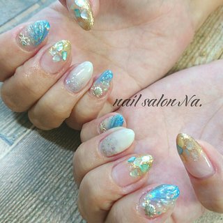 22年 新着順 海 水色 ラメグラデーションネイルのネイルデザイン 4ページ目 ネイルブック