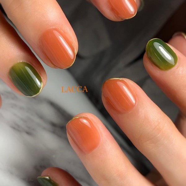 オールシーズン ワンカラー オレンジ グリーン ジェル Lacca ラッカ 泉パークタウンのネイルデザイン No ネイルブック