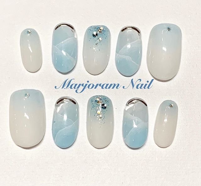 春 夏 ブライダル ハンド 水色 Marjoramnailのネイルデザイン No ネイルブック