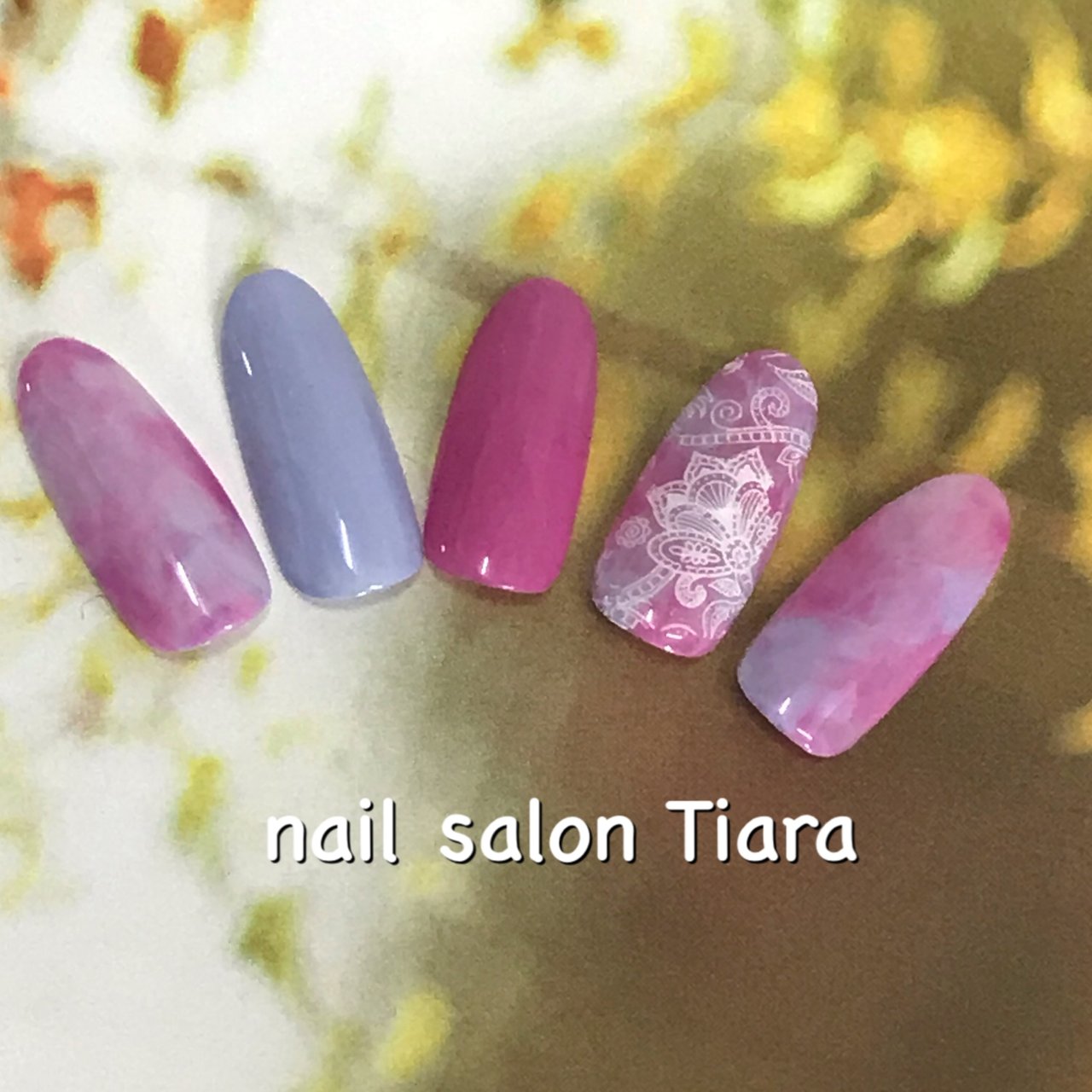 ハンド タイダイ ピンク 水色 ジェル Nail Salon Tiaraのネイルデザイン No ネイルブック