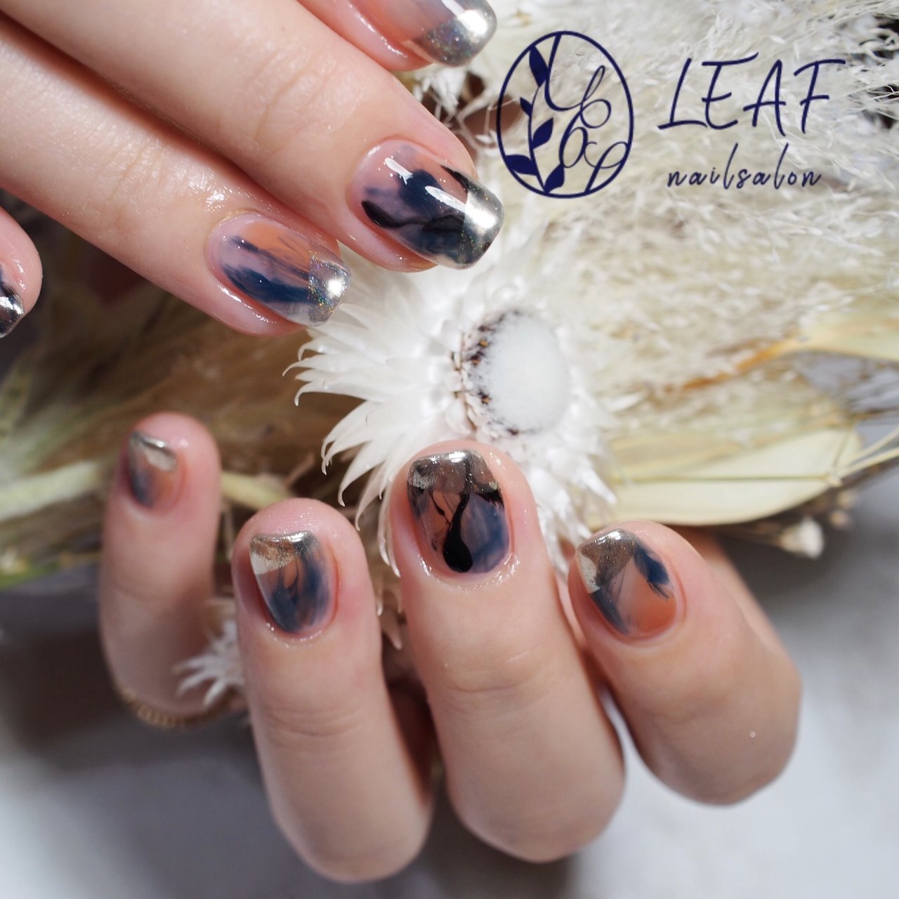 秋 ハンド べっ甲 マーブル ミラー Nail Salon Leaf海田店のネイルデザイン No ネイルブック