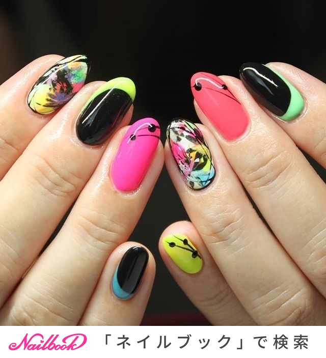 ブラック ネオンカラー Nail Rossoのネイルデザイン No ネイルブック