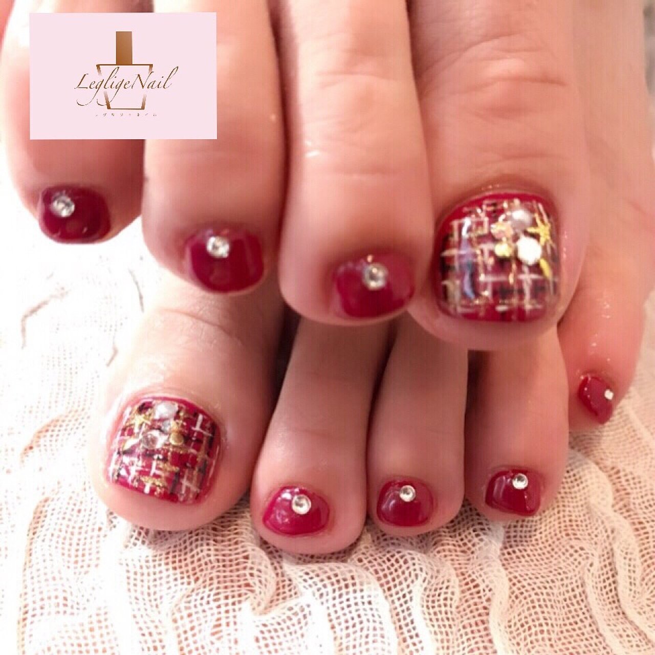 秋/冬/フット/ビジュー/チェック - LEGLIGE SALONのネイル