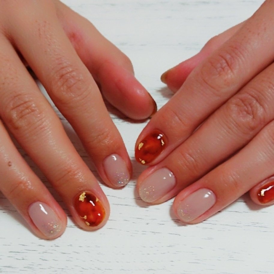 秋 オフィス ハンド べっ甲 ショート くるのネイルデザイン No ネイルブック