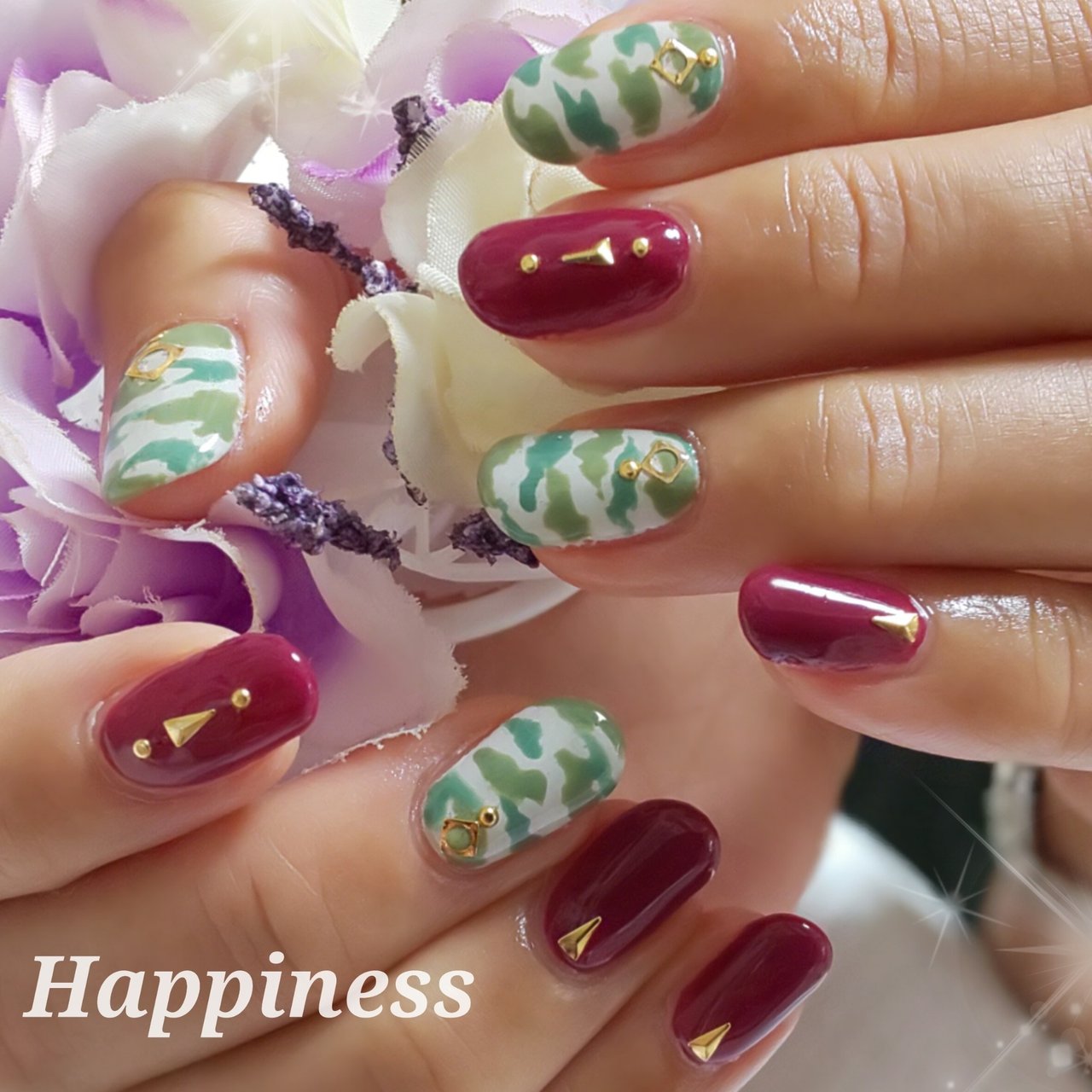 オールシーズン ハンド ワンカラー カモフラージュ ジェル Nail Salon Happinessのネイルデザイン No ネイル ブック