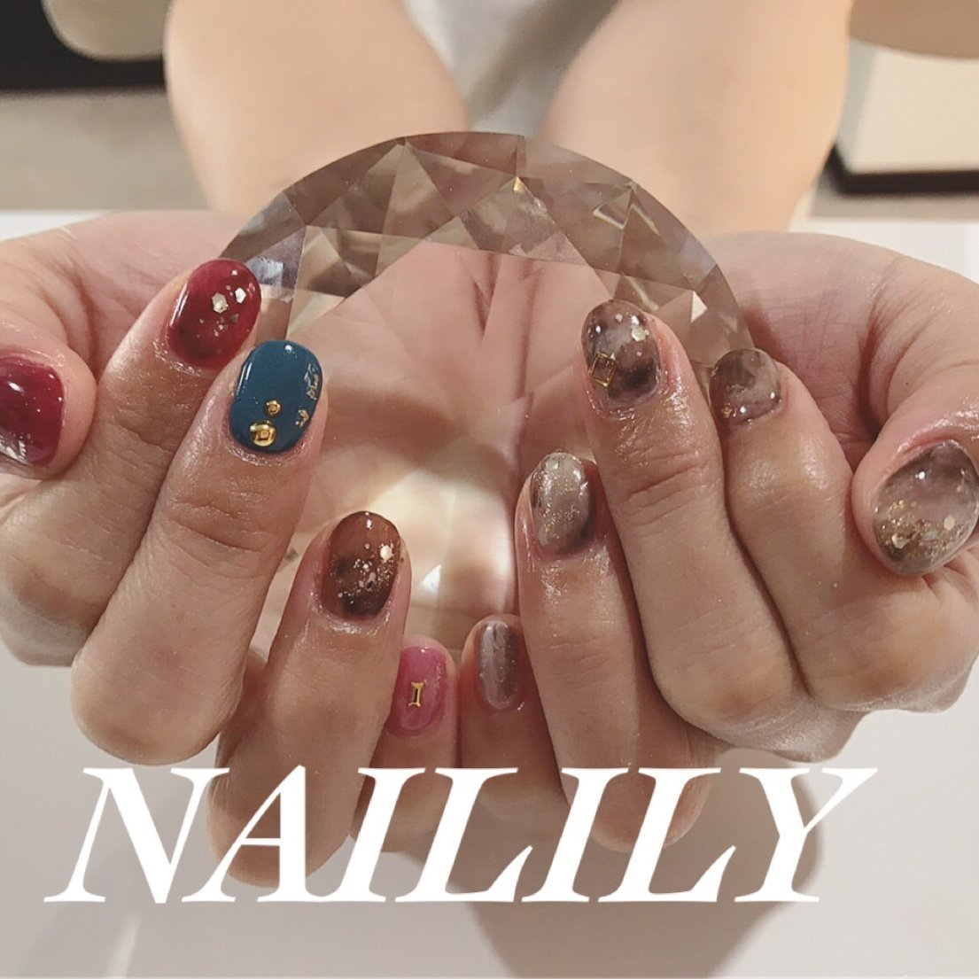 秋 ハンド ミディアム ピンク ブラウン Naililyのネイルデザイン No ネイルブック