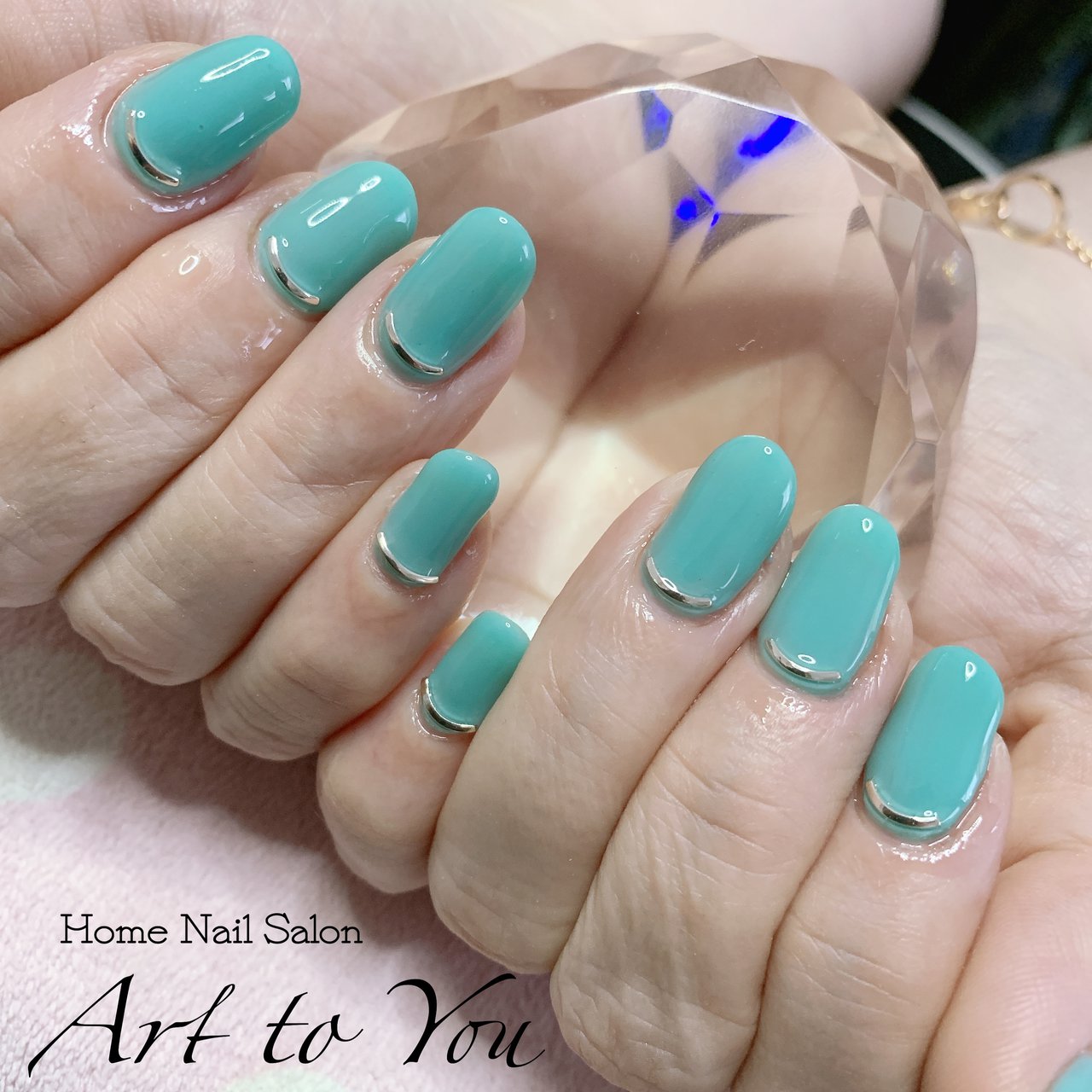 オールシーズン ハンド ワンカラー ミディアム ターコイズ Homenailsalon Arttoyou のネイルデザイン No ネイルブック