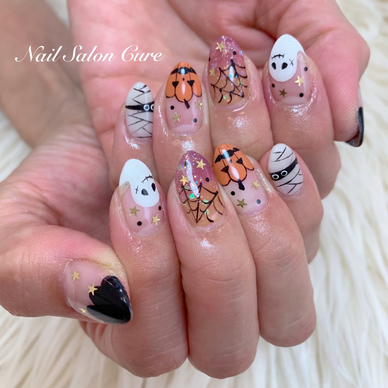 秋 ハロウィン ハンド キャラクター ミディアム Nail Salon Cureのネイルデザイン No ネイルブック