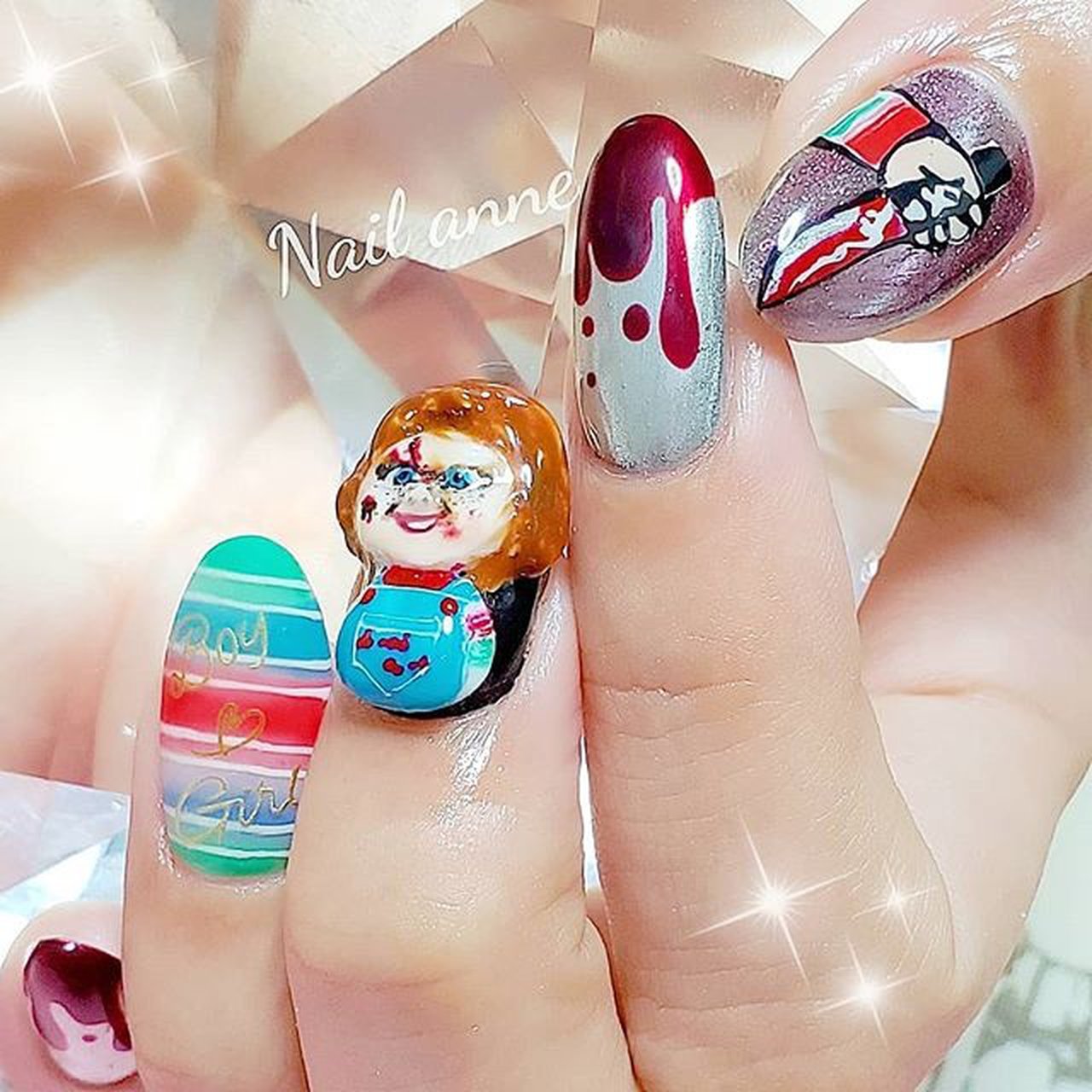 ハロウィン/ハンド/キャラクター/ミディアム/カラフル - Nail anneの