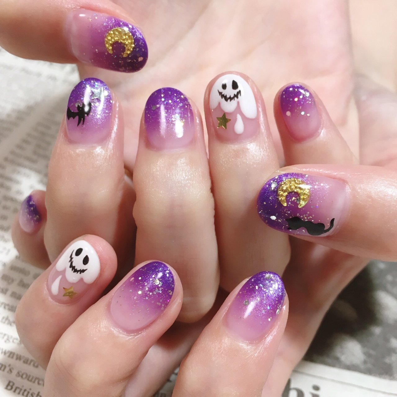 ハロウィン 女子会 ハンド グラデーション ラメ Meteornail ミーティアネイルのネイルデザイン No ネイルブック