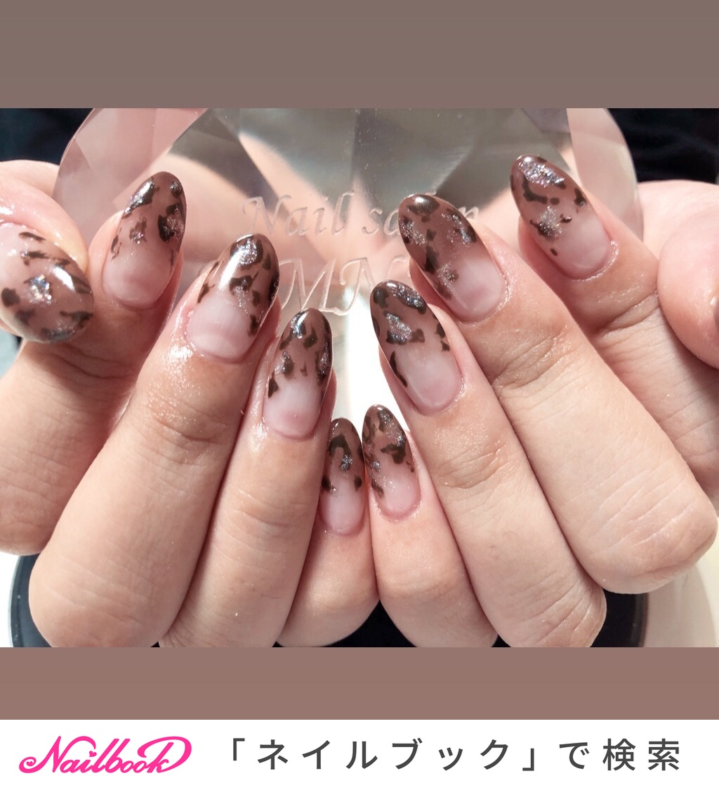 No.28ジェルネイルチップ　ブラウングラデーションレオパード 1280_lc