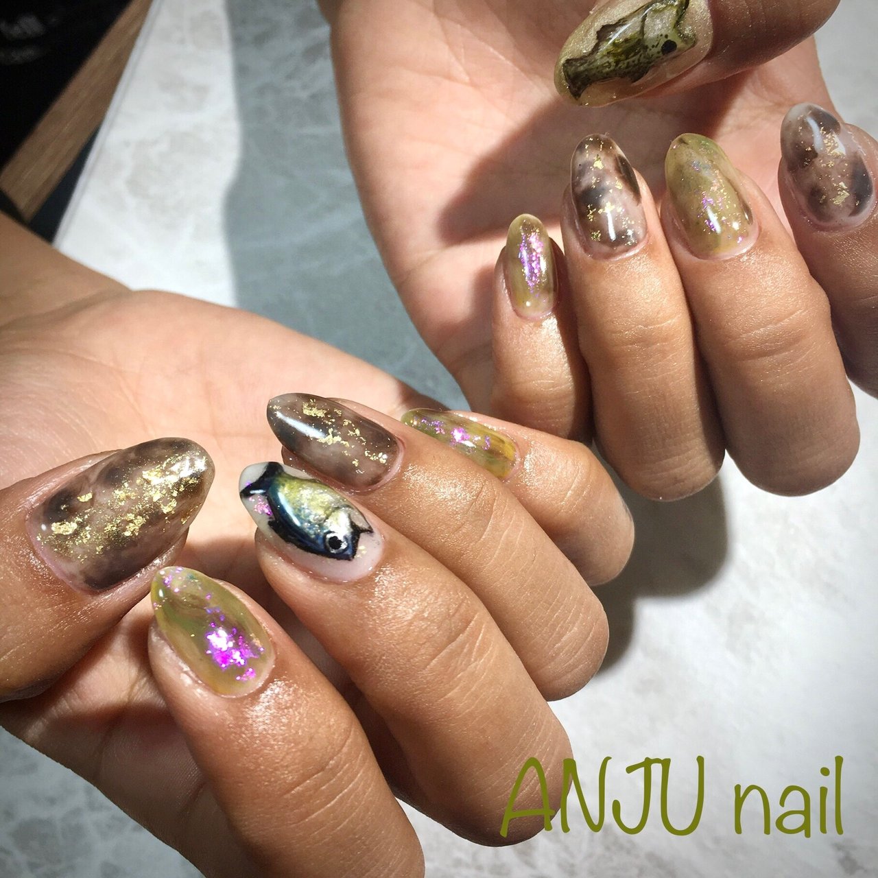 オールシーズン 海 ハンド 3d ニュアンス Anju Nailのネイルデザイン