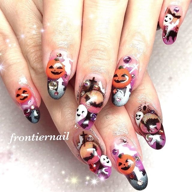 ハロウィン ハンド キャラクター ミディアム パープル Frontiernail 渋谷美香のネイルデザイン No ネイルブック