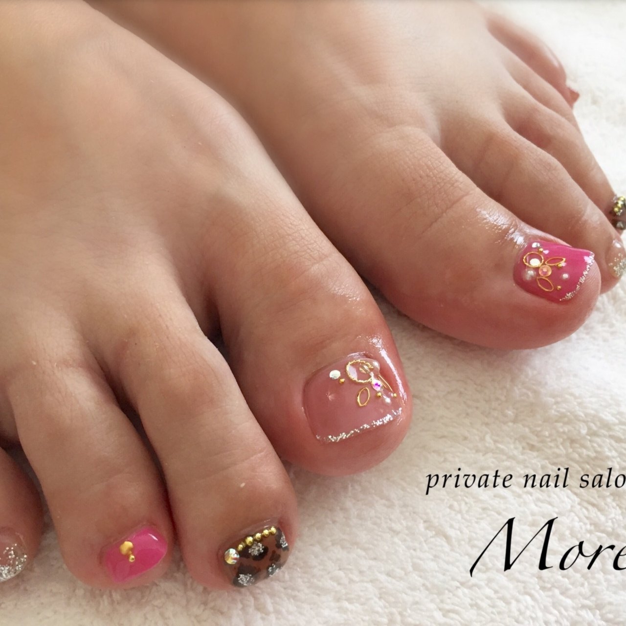 フット レオパード ピンク ゴールド シルバー Private Nail Salon Moreのネイルデザイン No ネイルブック