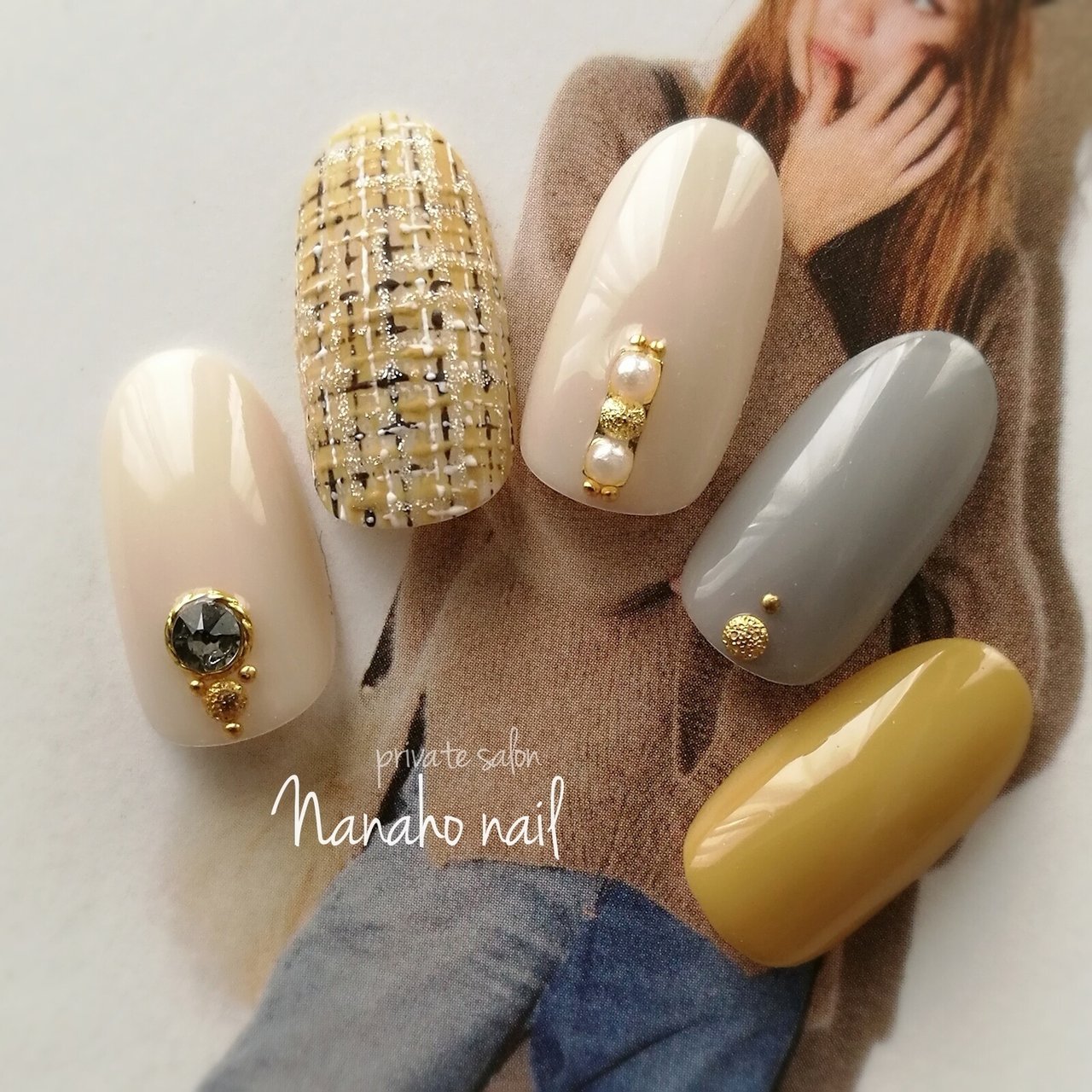 秋 冬 ハンド ツイード グレー Nanaho Nail 大阪府八尾市 のネイルデザイン No ネイルブック