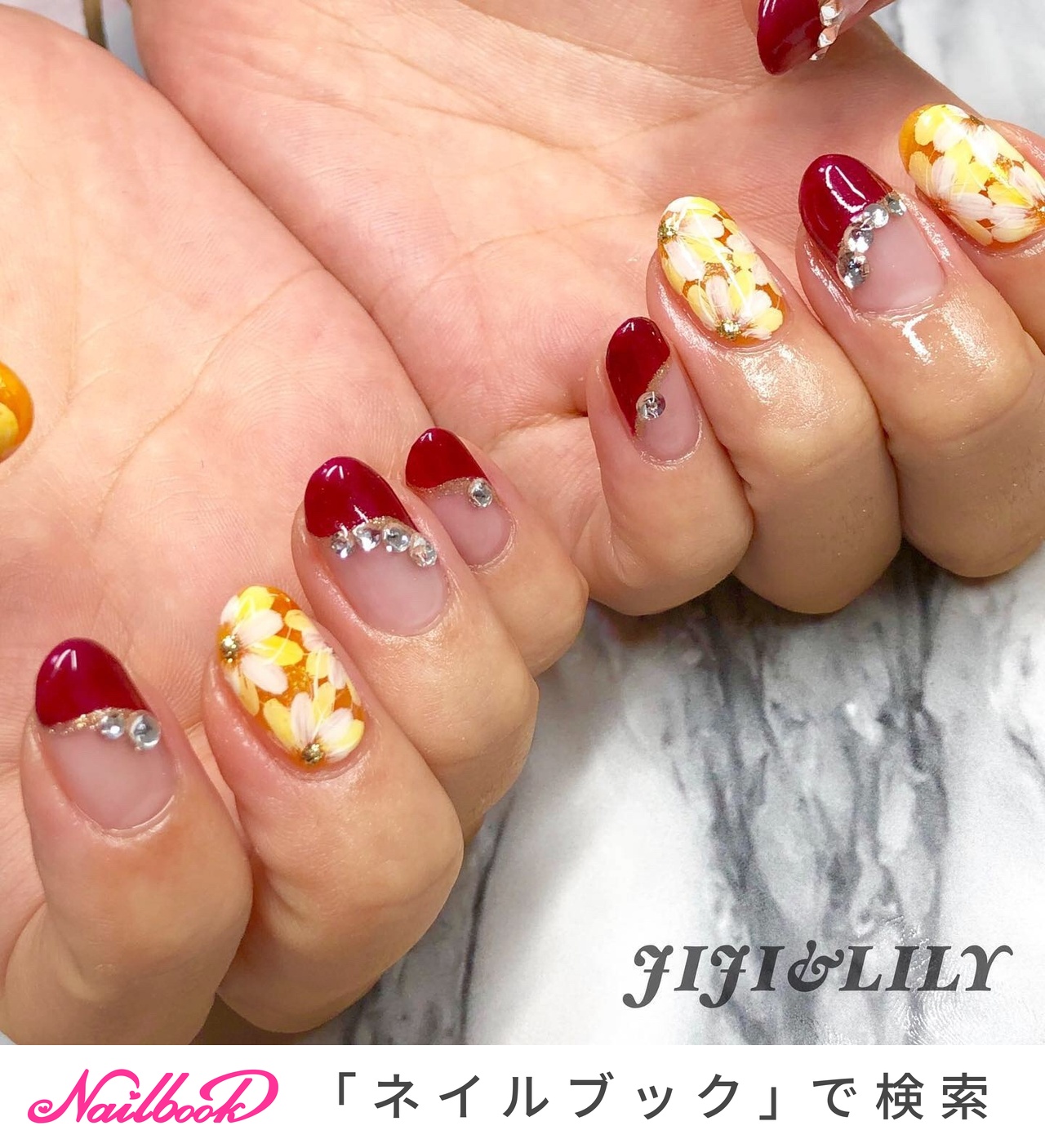 パーティー ハンド 変形フレンチ フラワー シースルー ジジ リリーのネイルデザイン No 4718220 ネイルブック