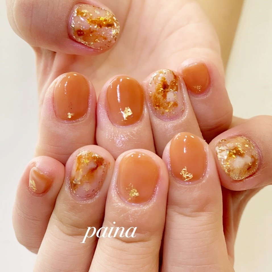 オールシーズン ハンド シンプル ニュアンス オレンジ 越谷市 ネイルパイナ Nailpainaのネイルデザイン No ネイルブック