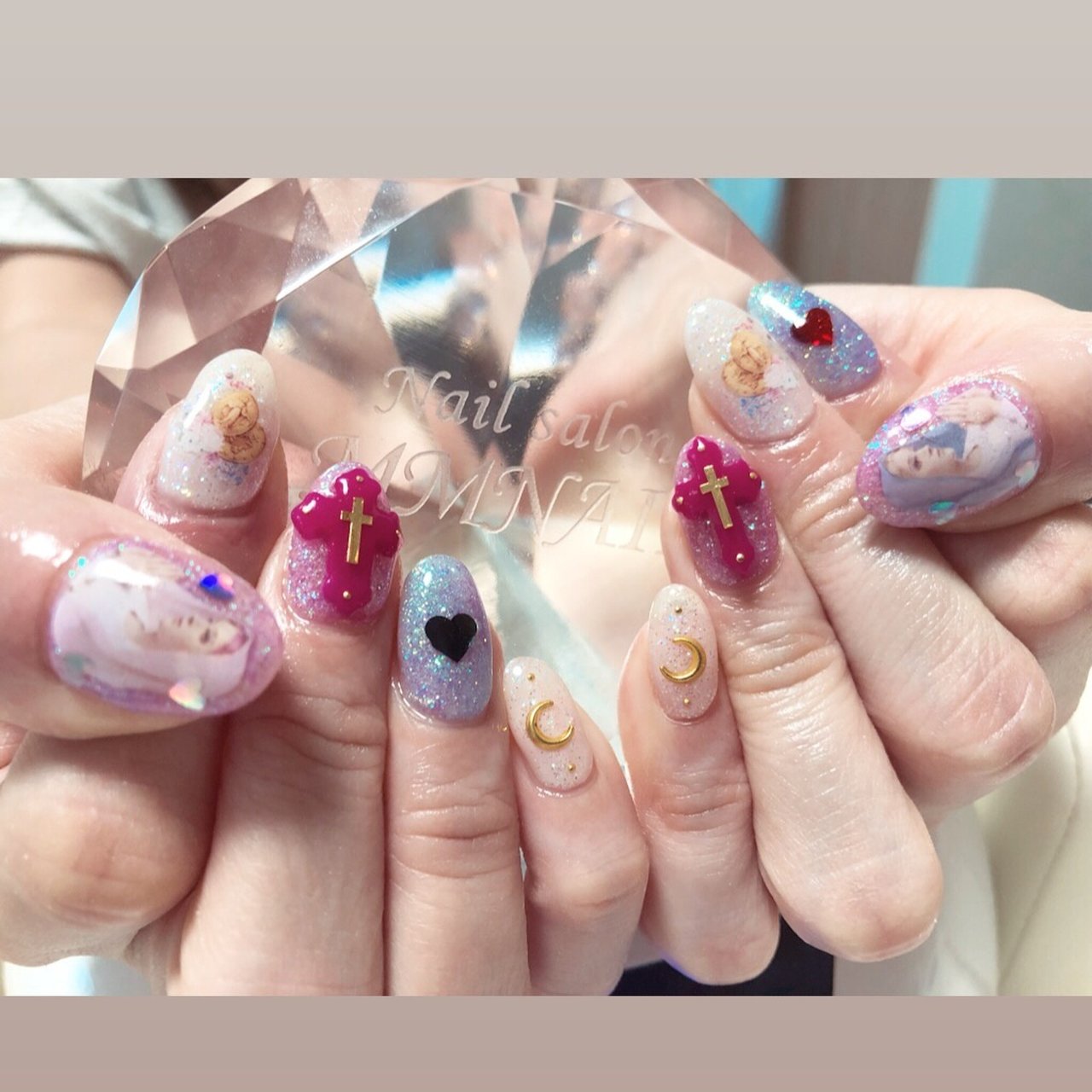 オールシーズン ハンド ミディアム ピンク ブルー Mmnailのネイルデザイン No ネイルブック