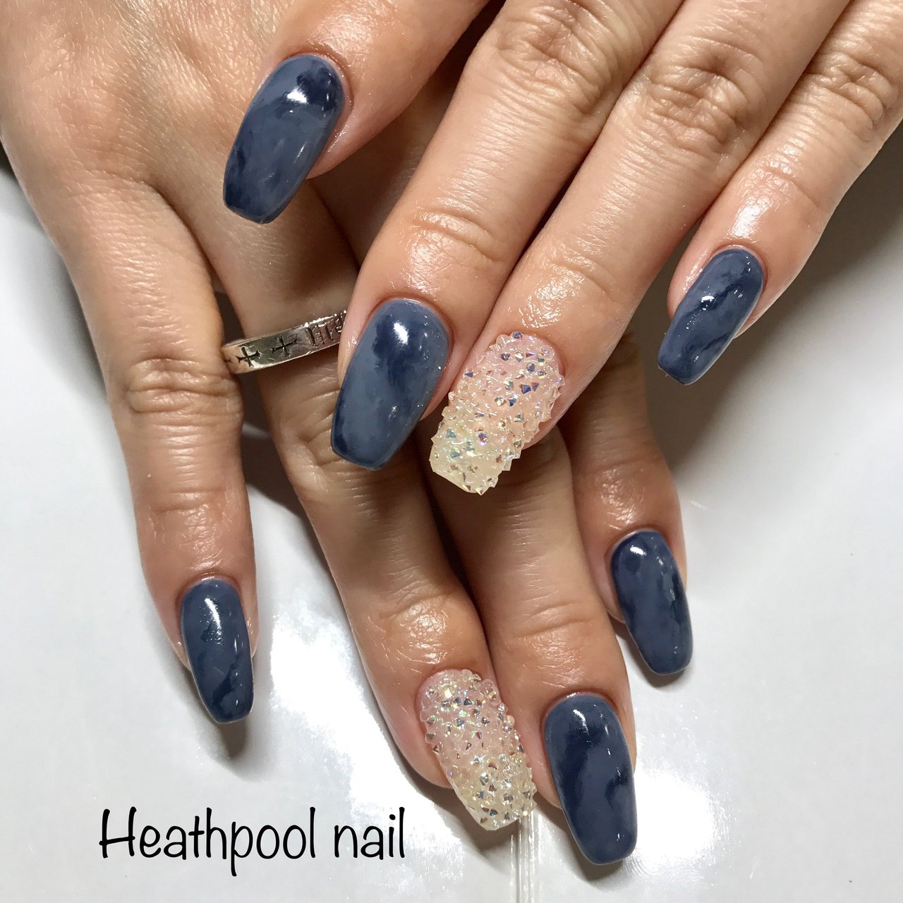 ハンド タイダイ クリスタルピクシー ネイビー グレー Heathpoolnailのネイルデザイン No ネイルブック