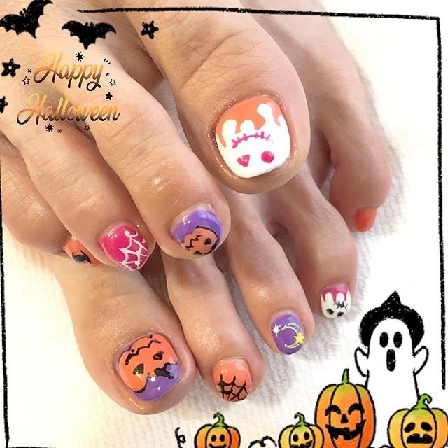 秋 ハロウィン フット ワンカラー キャラクター Blau Nailのネイルデザイン No ネイルブック