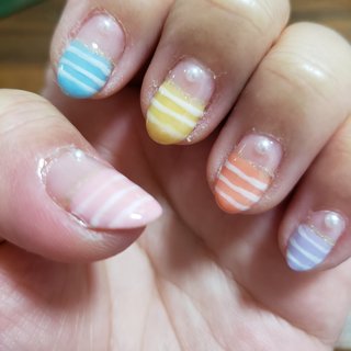 ボーダー パステル セルフネイルのネイルデザイン ネイルブック