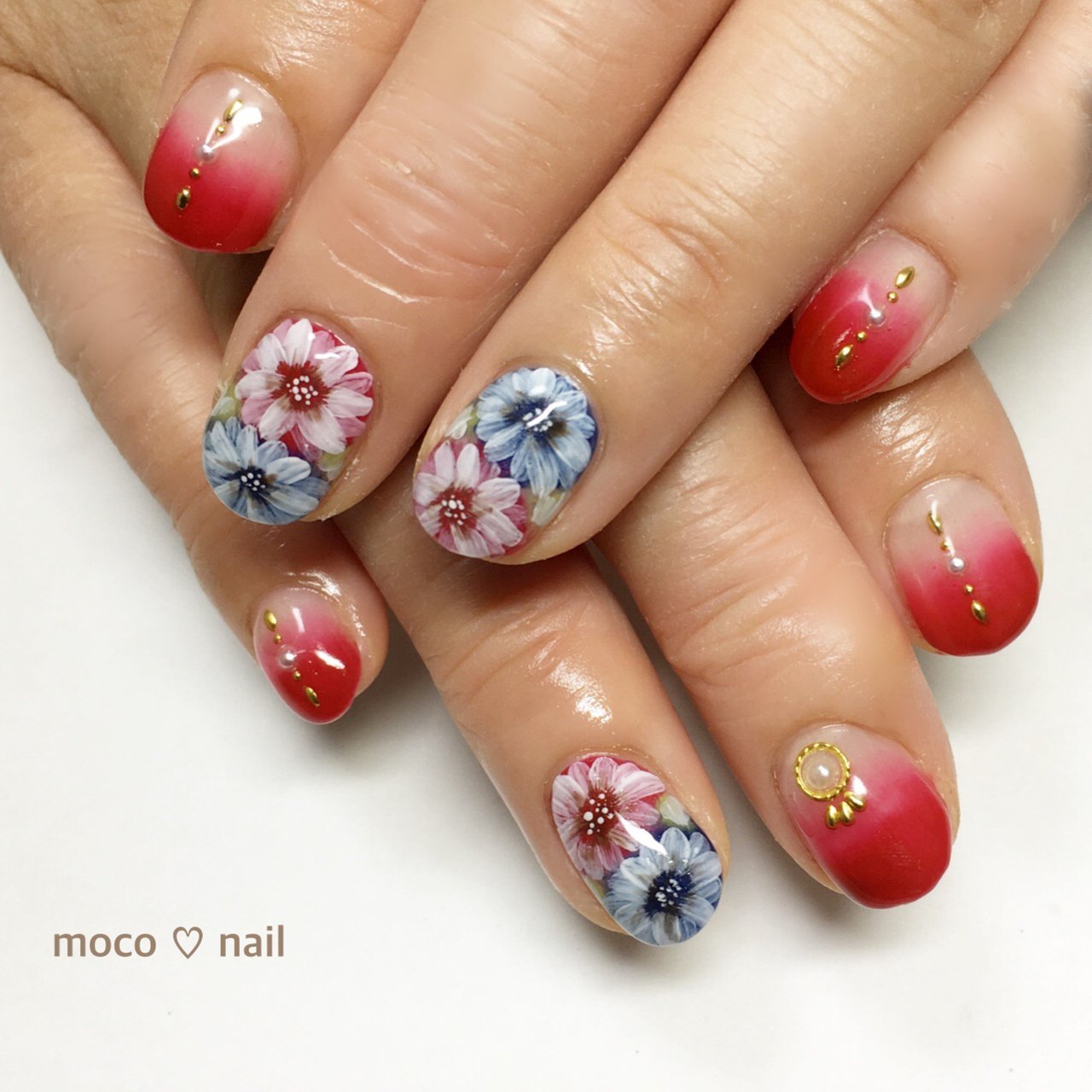 秋 冬 ハンド グラデーション フラワー Moco Nailのネイルデザイン No ネイルブック