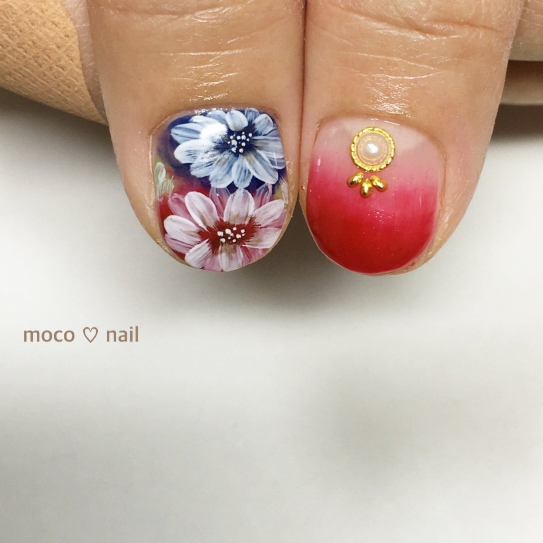 秋 冬 ハンド グラデーション フラワー Moco Nailのネイルデザイン No ネイルブック