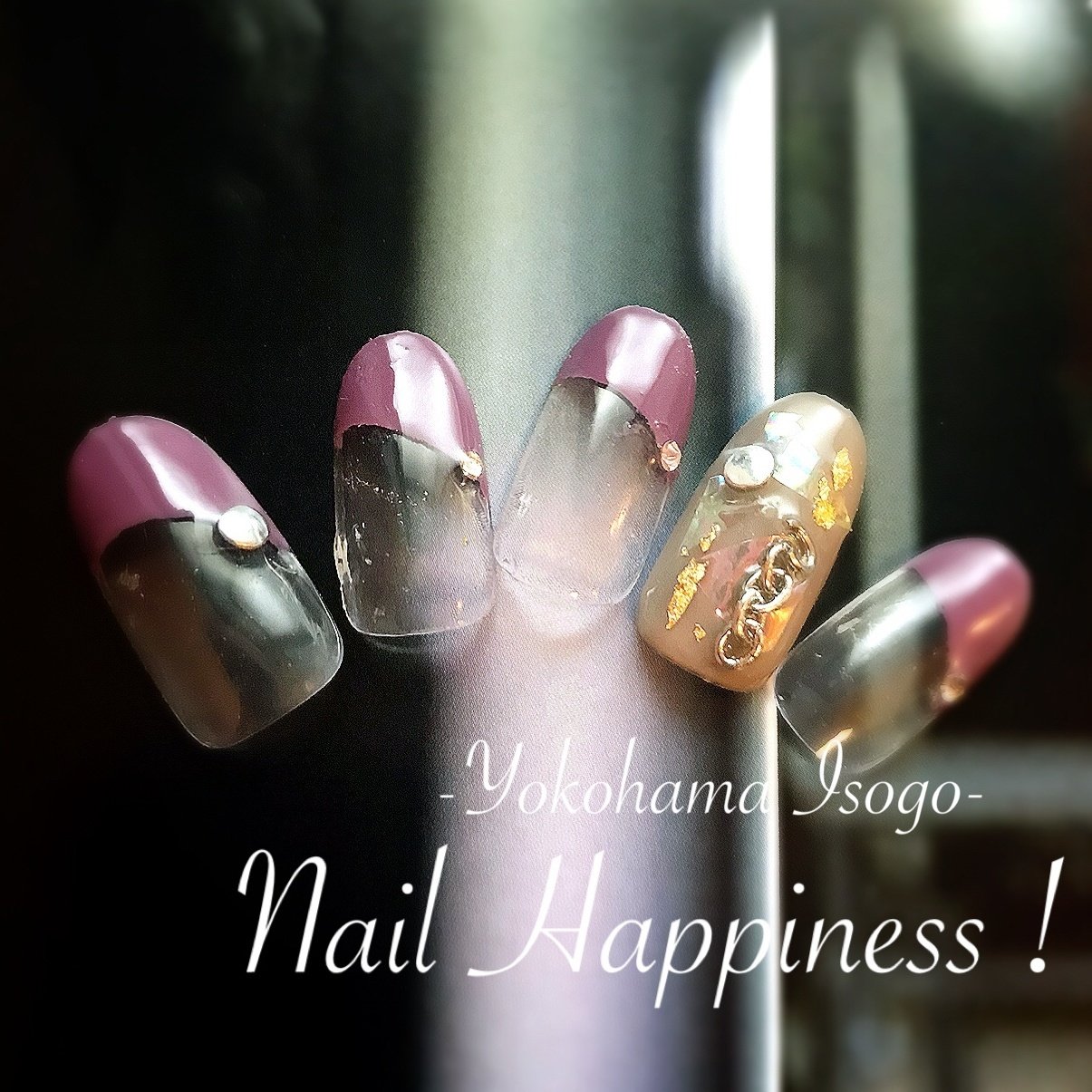 秋 冬 変形フレンチ チェーン パープル Nail Happiness ネイルハピネス ささきまきのネイルデザイン No ネイルブック