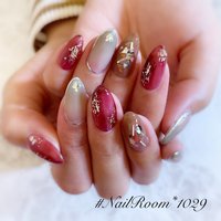 秋 グレー ワインレッドのネイルデザイン ネイルブック