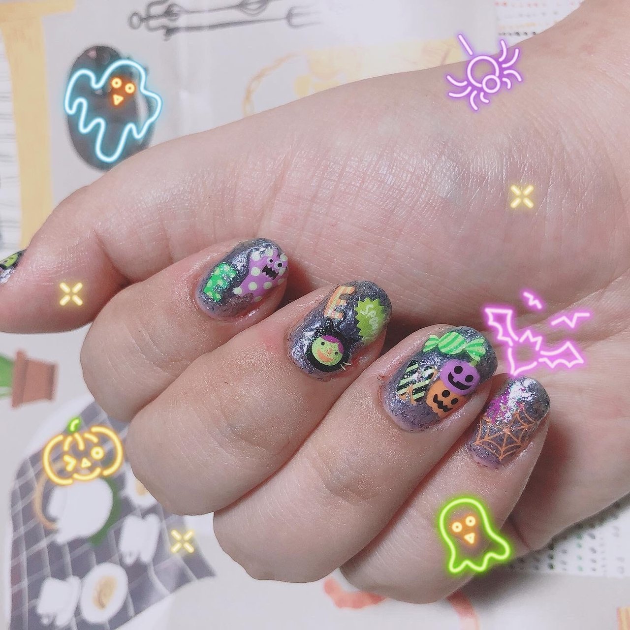 秋 ハロウィン 女子会 ハンド ラメ ゆーほのネイルデザイン No ネイルブック