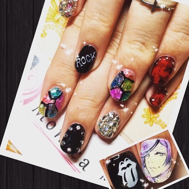 ワンカラー 痛ネイル ステンドグラス べっ甲 ロック Love Nails のネイルデザイン No ネイルブック