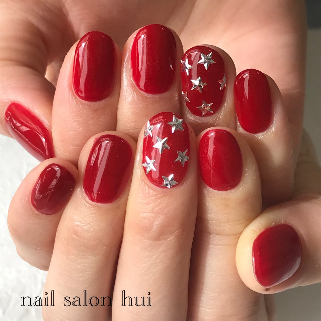 ハンド ワンカラー 星 レッド お客様 Nailsalon Huiのネイルデザイン No ネイルブック