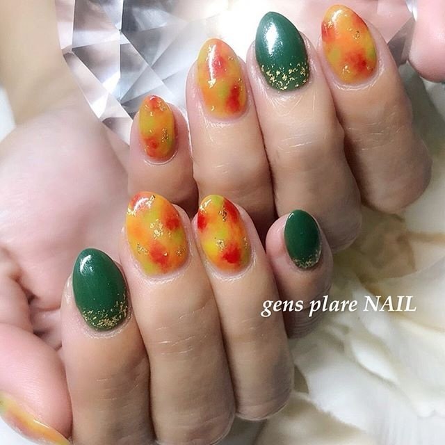 秋 タイダイ ニュアンス ショート オレンジ Gpnail Sayakaのネイルデザイン No ネイルブック