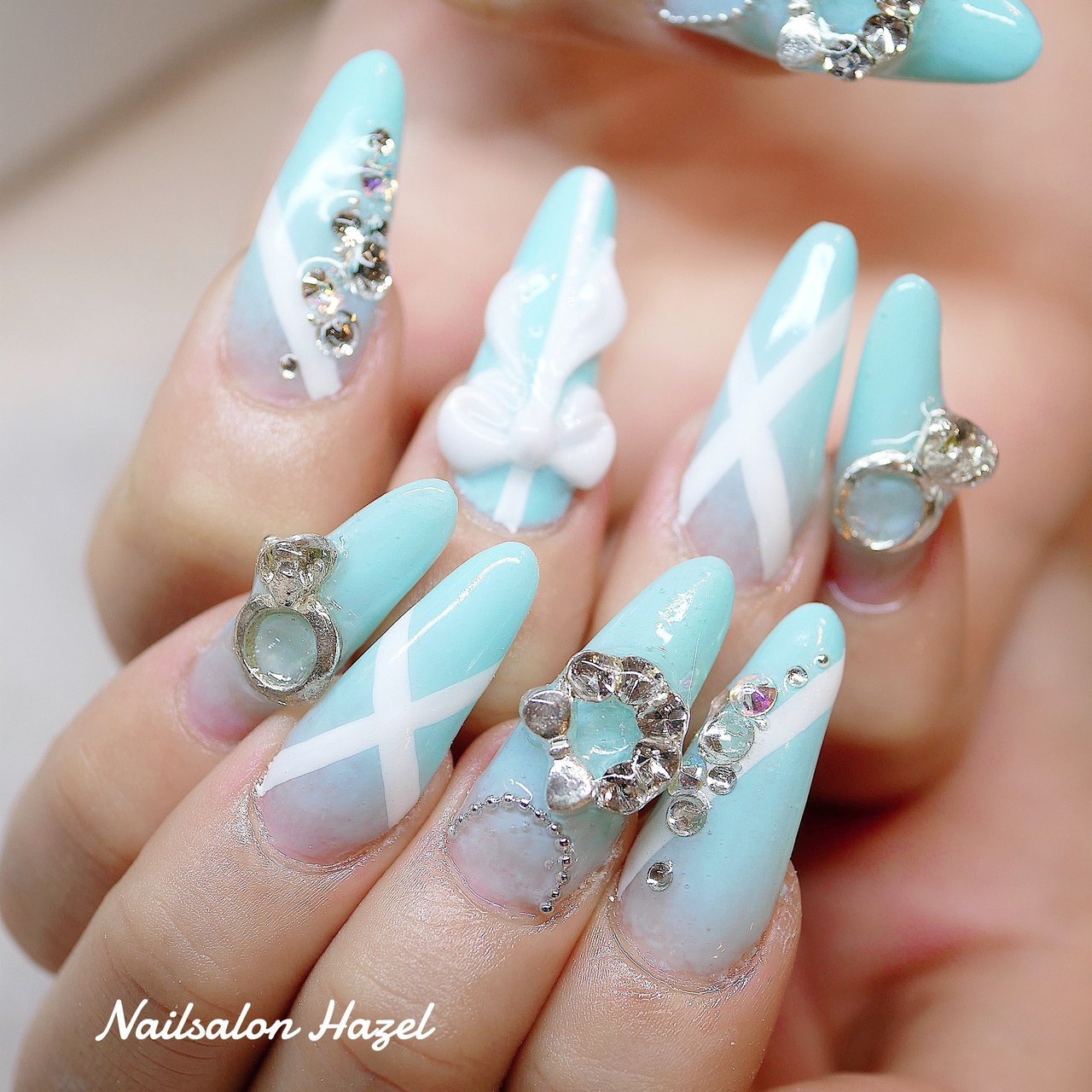 ブライダル パーティー ハンド ビジュー リボン Nailsalon Hazelの