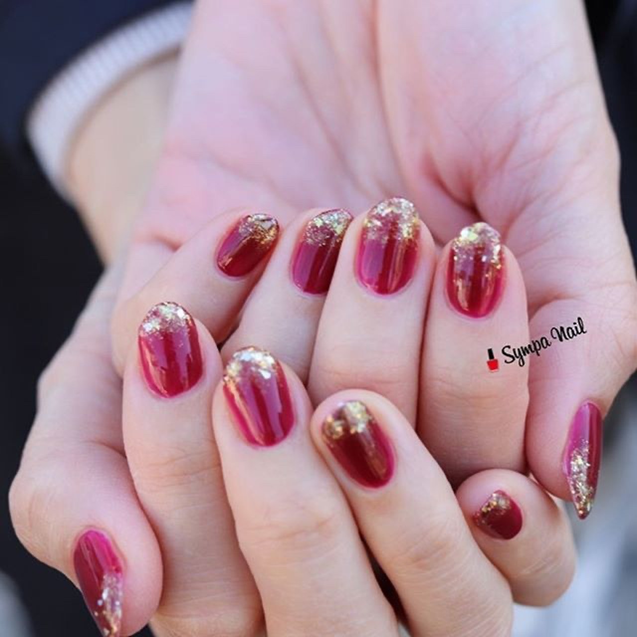 オールシーズン ハンド シンプル ラメ レッド Sympa Nailのネイルデザイン No ネイルブック