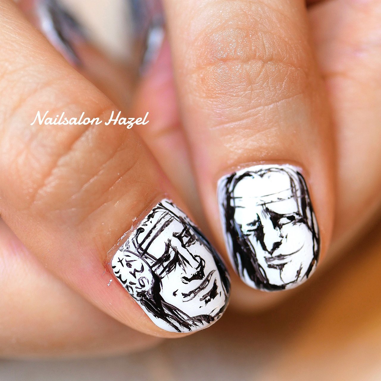 女子会 ハンド 痛ネイル ホワイト ブラック Nailsalon Hazelのネイルデザイン No ネイルブック