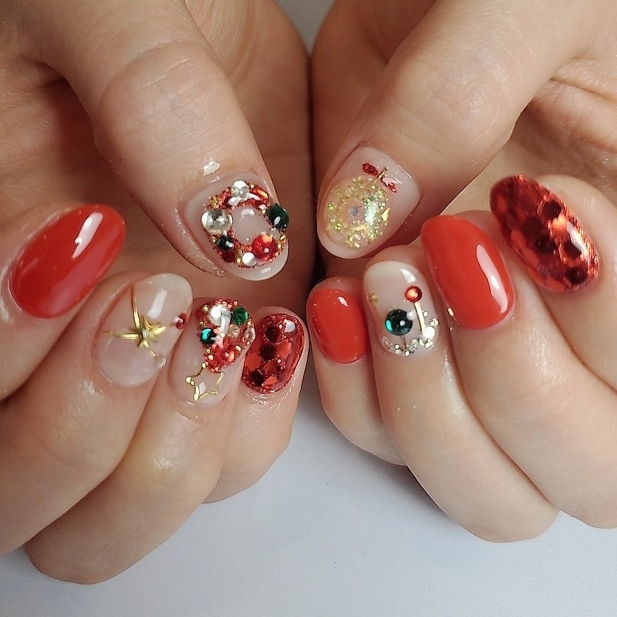 冬 ハンド クリア ベージュ レッド Zayaのネイルデザイン No ネイルブック