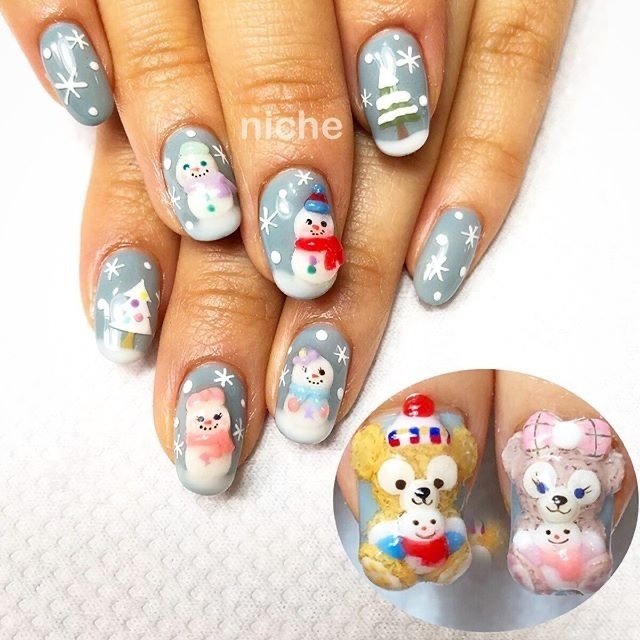 冬 クリスマス ハンド キャラクター 3d Nailsalonniche ネイルサロンニッチのネイルデザイン No ネイルブック