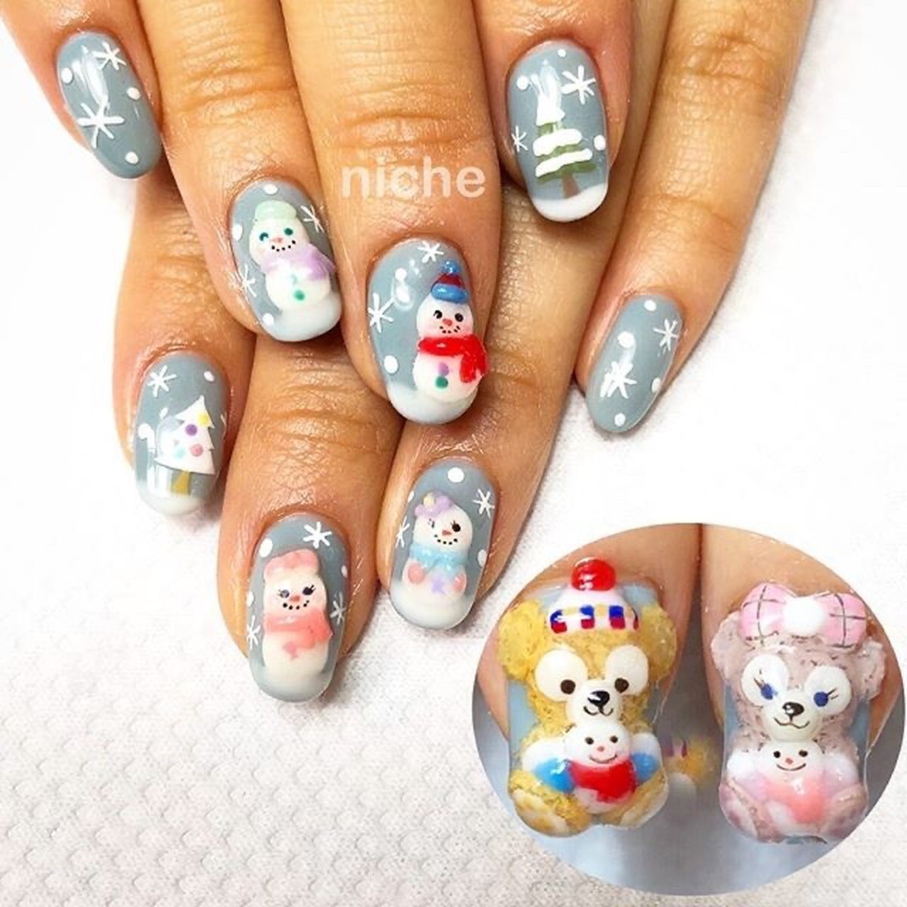 冬 クリスマス ハンド キャラクター 3d Nailsalonniche ネイルサロンニッチのネイルデザイン No ネイルブック