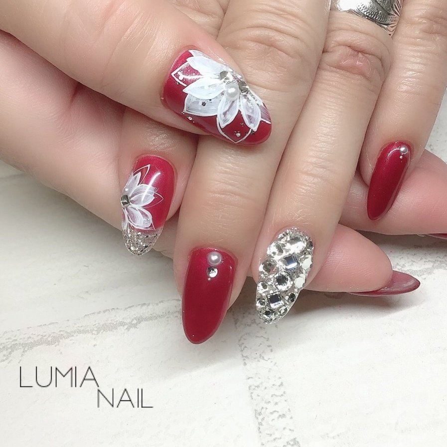 冬 クリスマス ハンド ワンカラー ビジュー Lumianailのネイルデザイン No ネイルブック