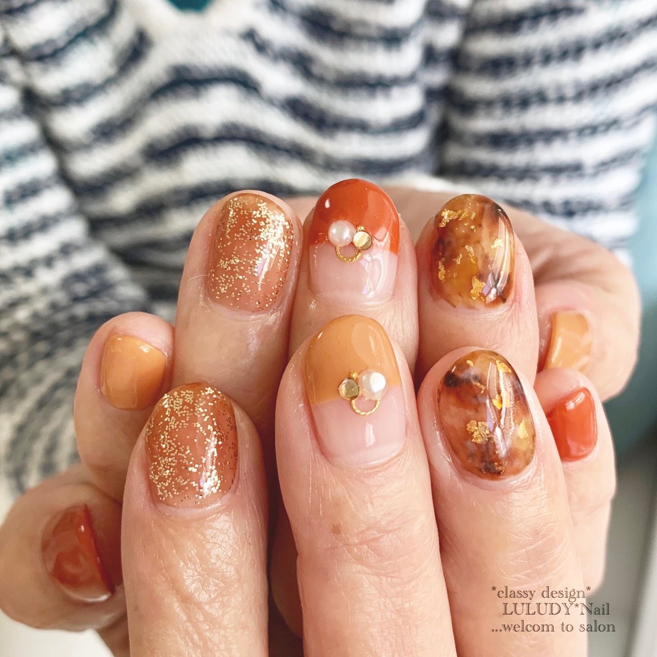 秋 冬 ハンド オレンジ ブラウン Luludynailのネイルデザイン No 4856260 ネイルブック
